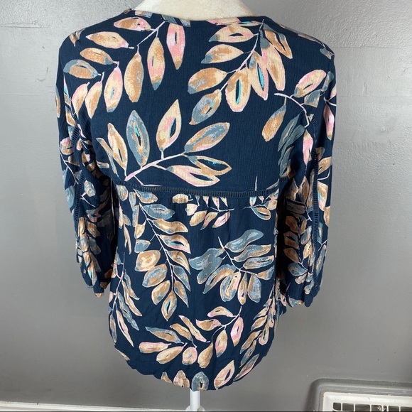 Love stitch top floral bell sleeve tassel blue S - Picture 4 of 8